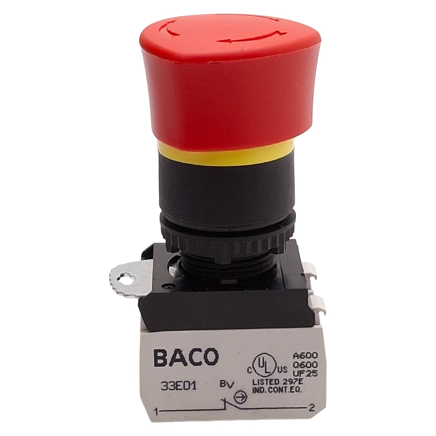 Used Baco L22ER01-3E02 Red Push-Turn E-Stop Pushbutton, ø22mm, 2NC, 10A 690VAC
