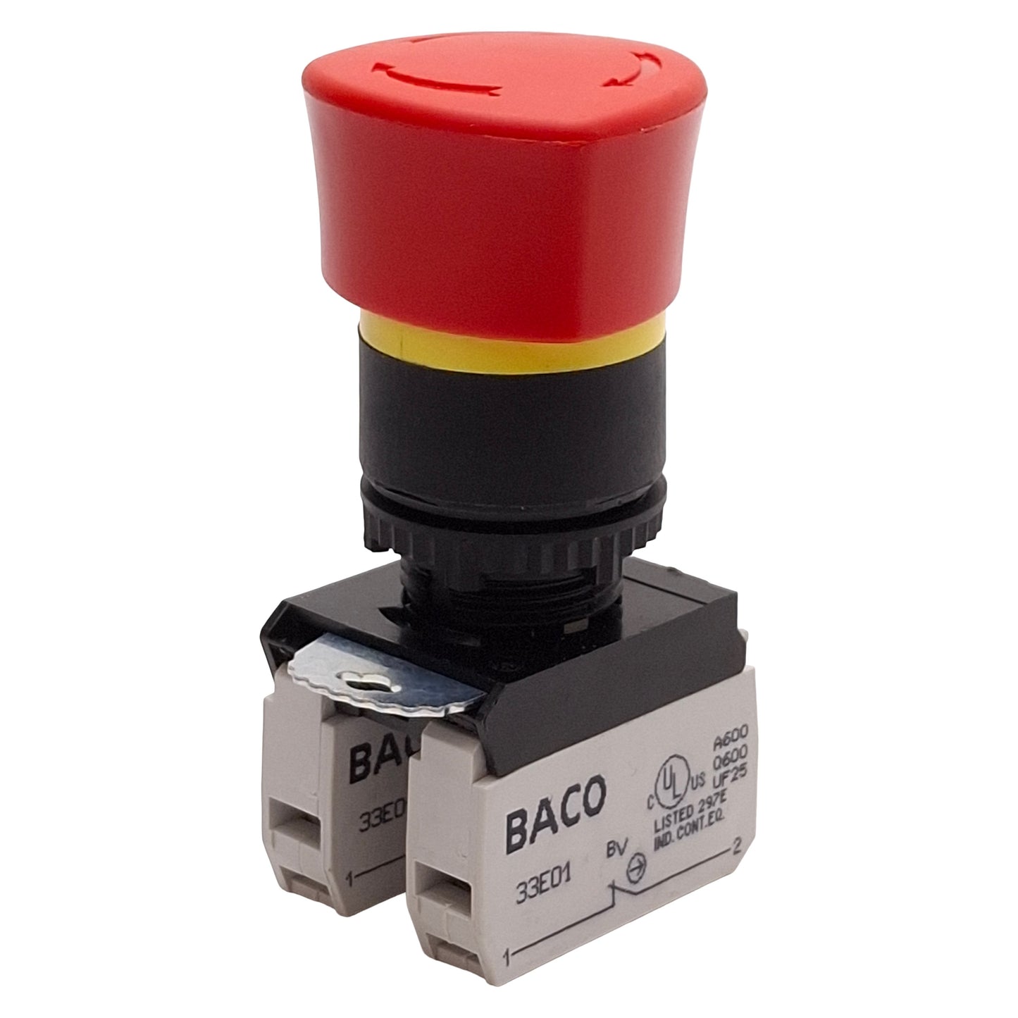 Used Baco L22ER01-3E02 Red Push-Turn E-Stop Pushbutton, ø22mm, 2NC, 10A 690VAC