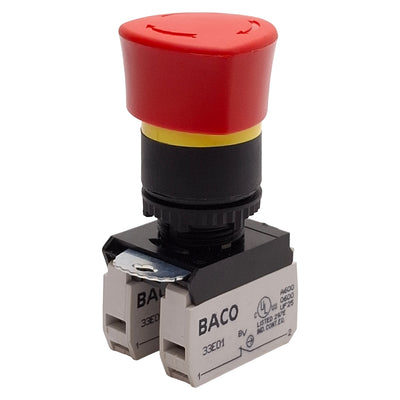 Used Baco L22ER01-3E02 Red Push-Turn E-Stop Pushbutton, ø22mm, 2NC, 10A 690VAC