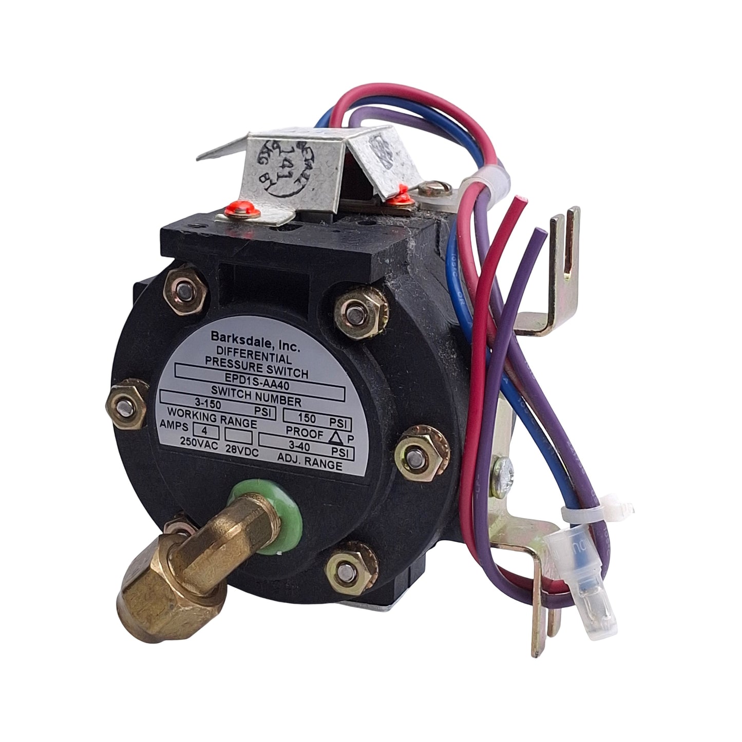 Used Barksdale EPD1S-AA40 Differential Pressure Switch 3-40psi Range, SPDT 125/250VAC