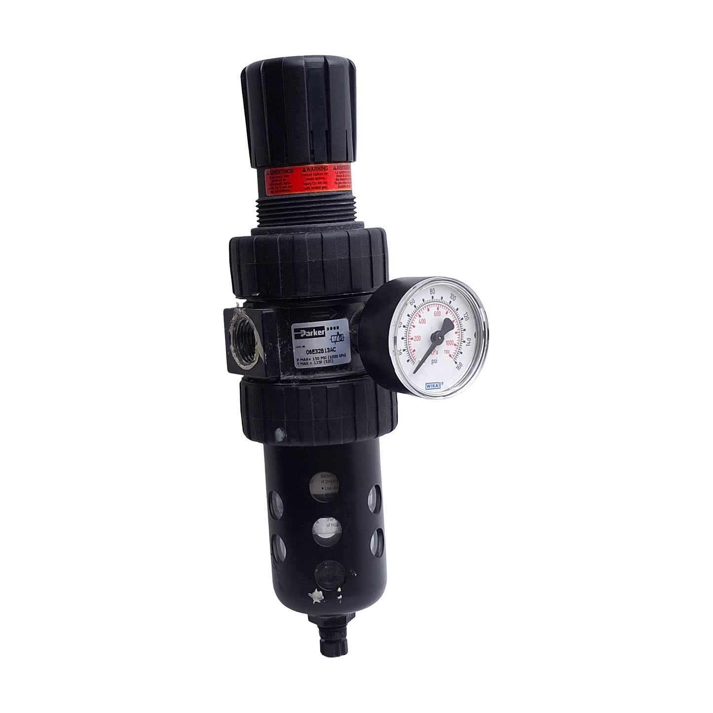 Used Parker 06E32B13AC Prep-Air Filter Regulator, 5µm, 2-125psi Set Press., 1/2in NPT