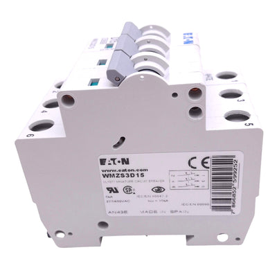 New Eaton WMZS3D15 Circuit Breaker, 3-Pole, 15A, 277/480VAC Max, DIN Rail