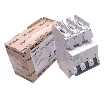 New Siemens 5SJ4316-7HG41 Circuit Breaker, 3-Pole 16A, 400VAC Max, DIN Rail