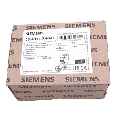 New Siemens 5SJ4316-7HG41 Circuit Breaker, 3-Pole 16A, 400VAC Max, DIN Rail