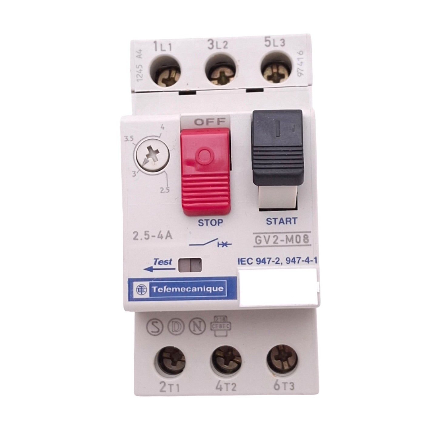 New – Open box Telemecanique GV2-M08 Motor Starter Protector, 3-Pole, 2.5-4A, 3HP 230VAC Max