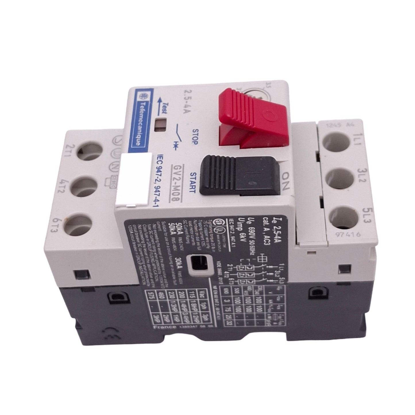 New – Open box Telemecanique GV2-M08 Motor Starter Protector, 3-Pole, 2.5-4A, 3HP 230VAC Max
