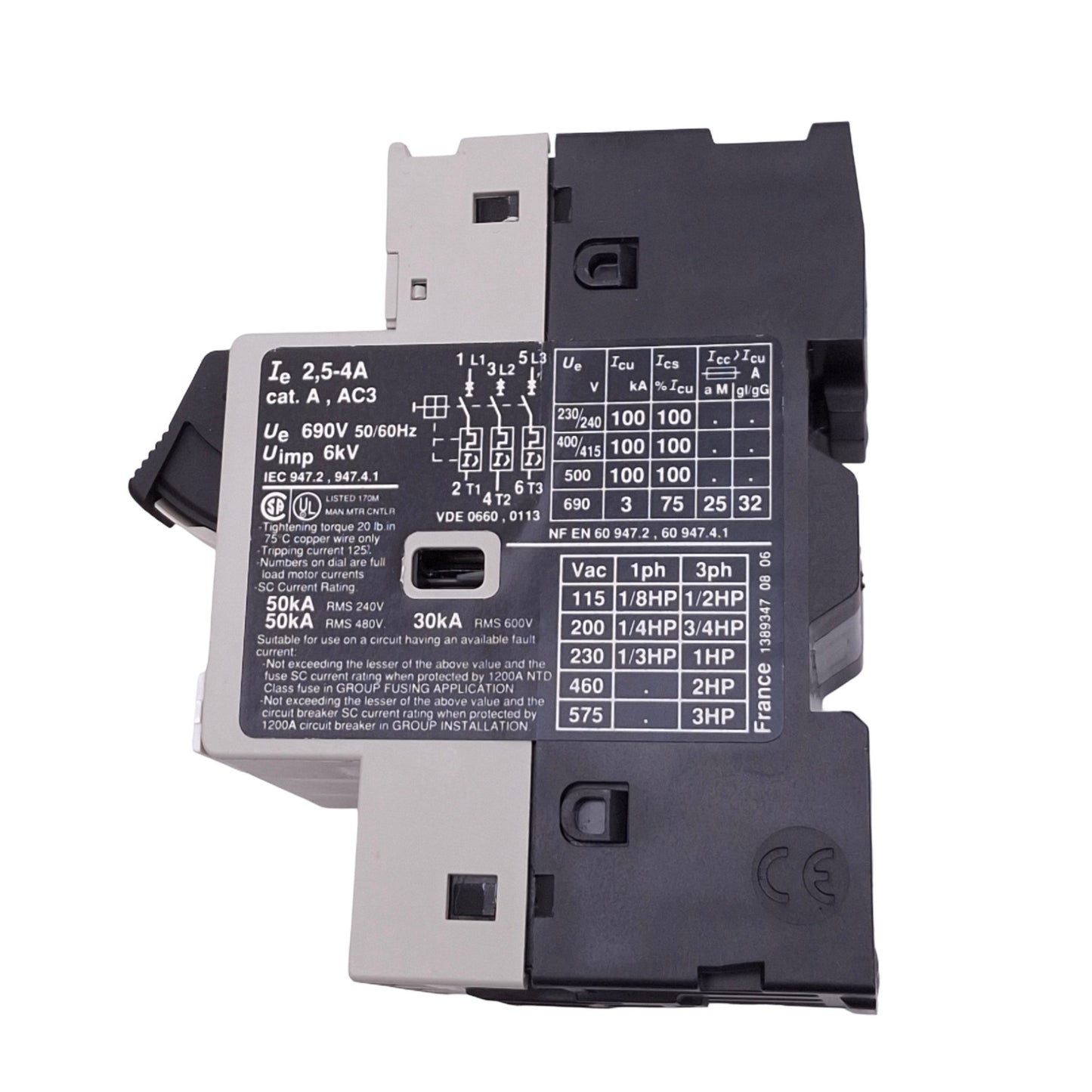New – Open box Telemecanique GV2-M08 Motor Starter Protector, 3-Pole, 2.5-4A, 3HP 230VAC Max