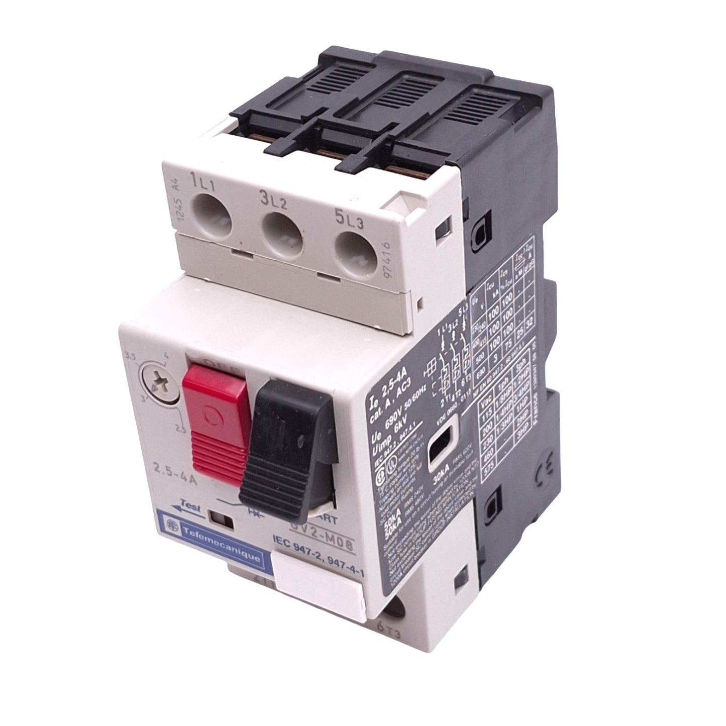 New – Open box Telemecanique GV2-M08 Motor Starter Protector, 3-Pole, 2.5-4A, 3HP 230VAC Max