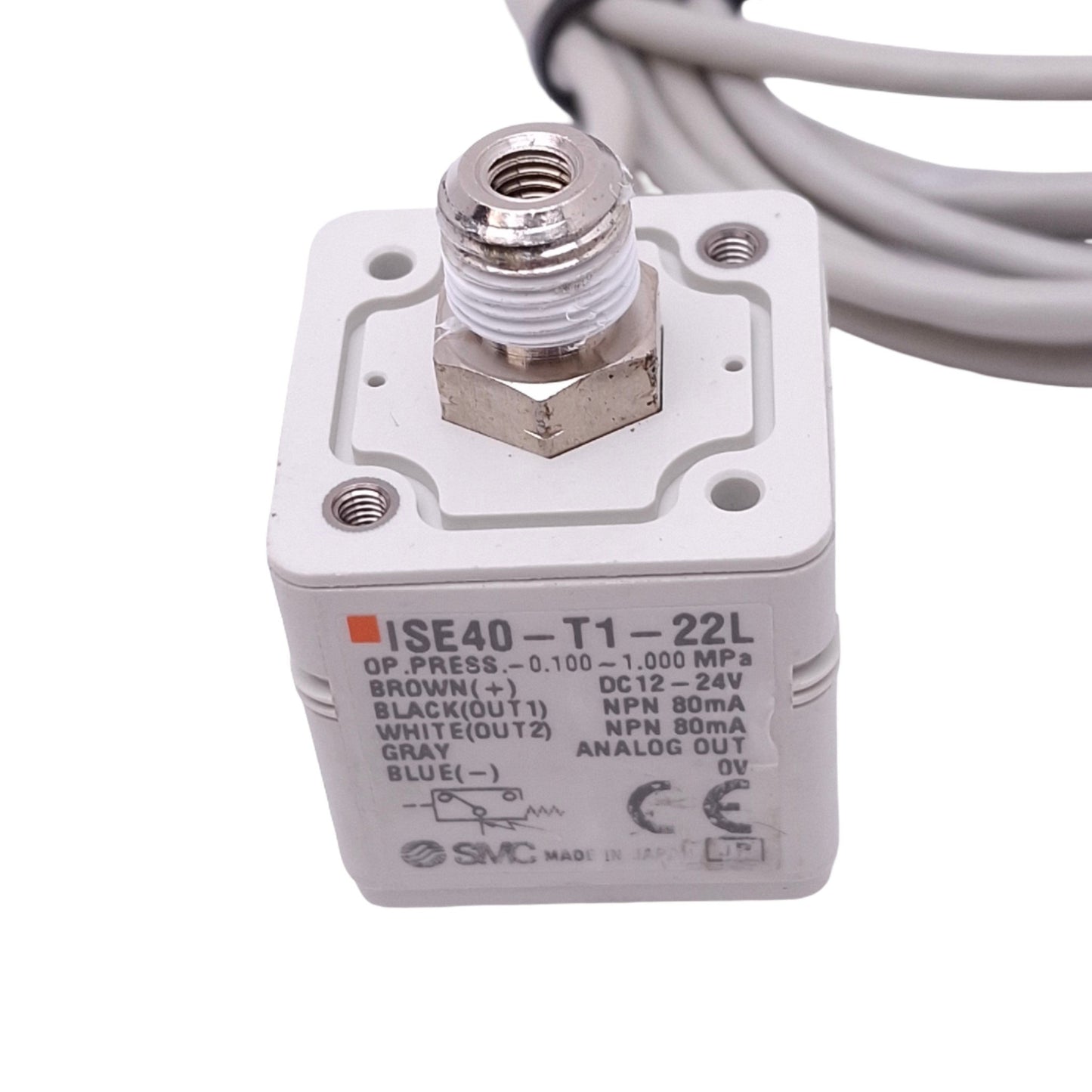 Used SMC ISE40-T1-22L Digital Pressure Switch, -0.1~1MPa 1/8NPT, NPN 80mA 12-24VDC