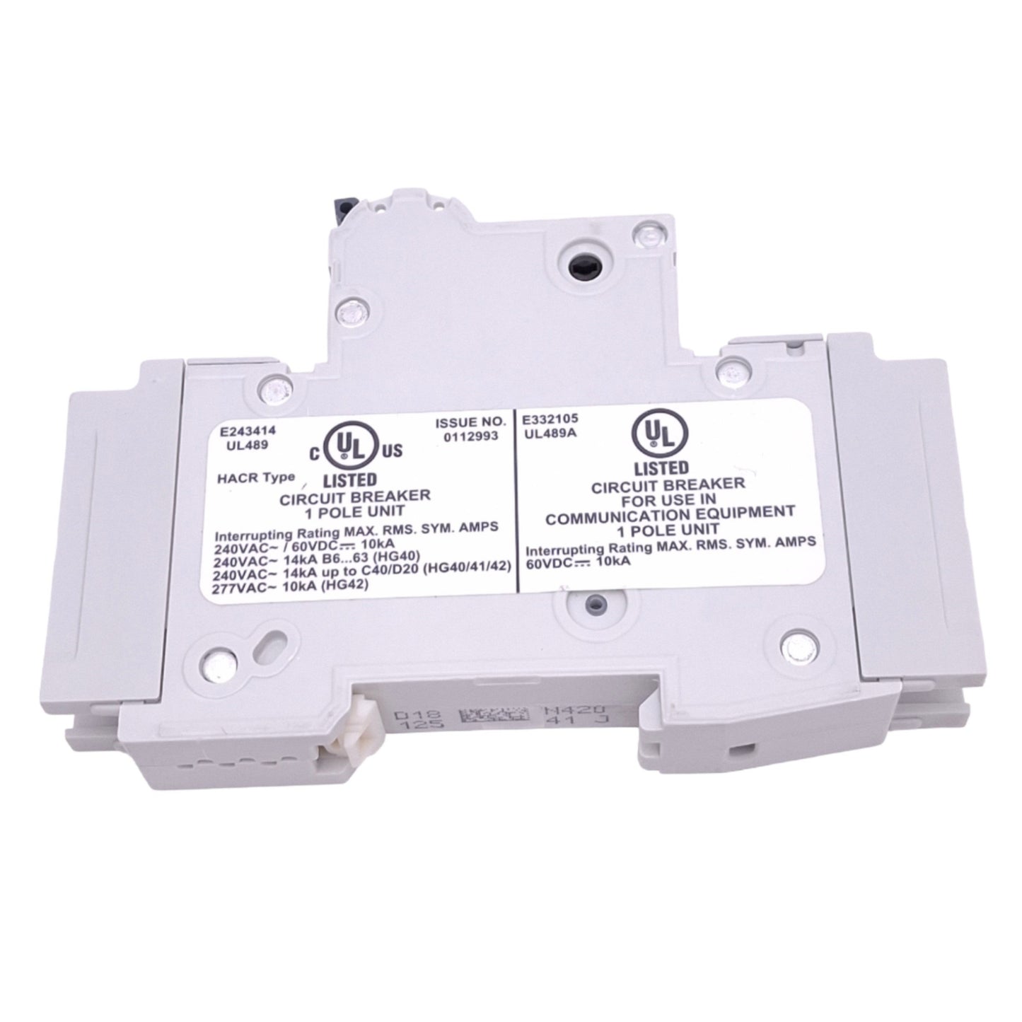 New Siemens 5SJ4118-8HG41 Circuit Breaker, 1-Pole 15A, 230VAC Max, DIN Rail
