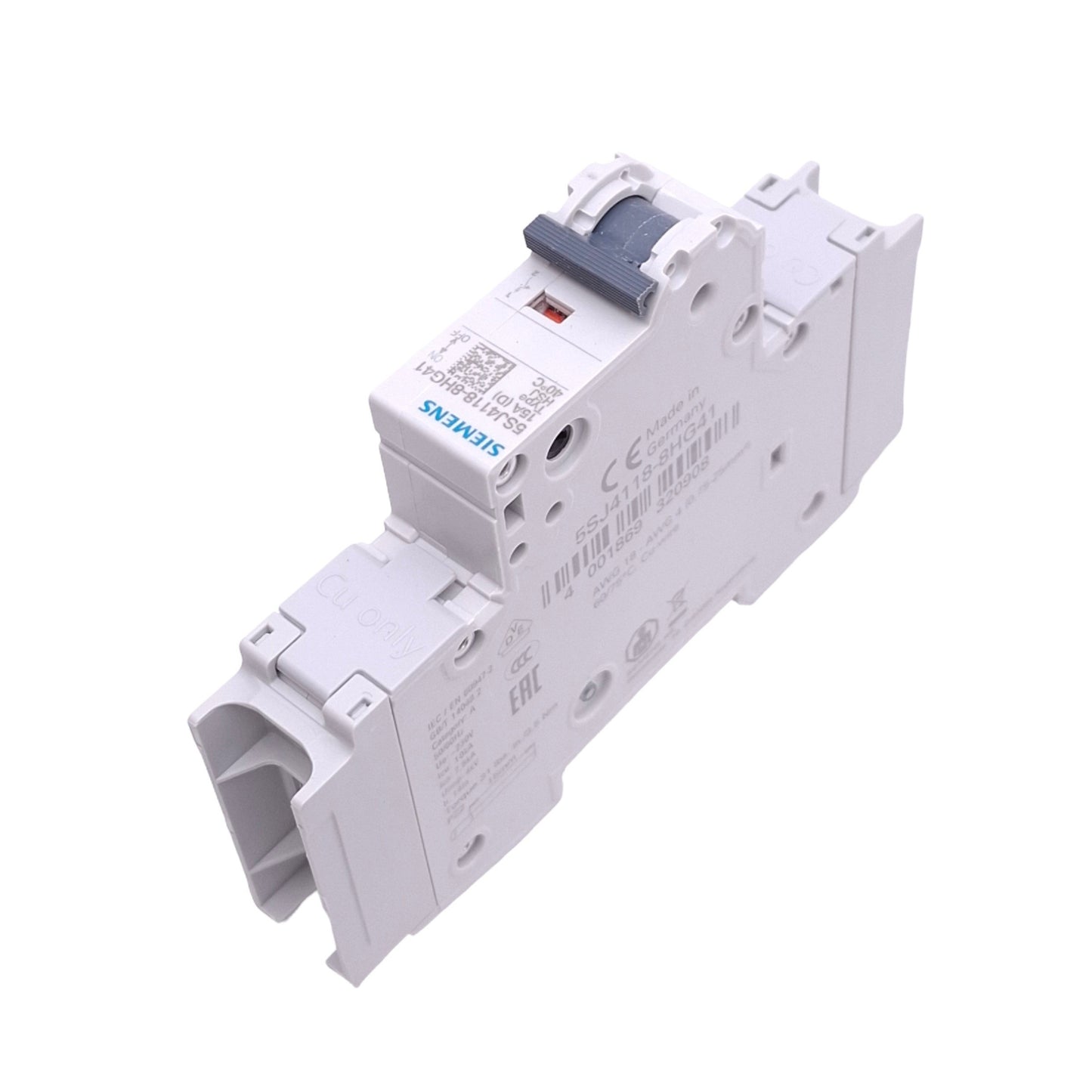 New Siemens 5SJ4118-8HG41 Circuit Breaker, 1-Pole 15A, 230VAC Max, DIN Rail