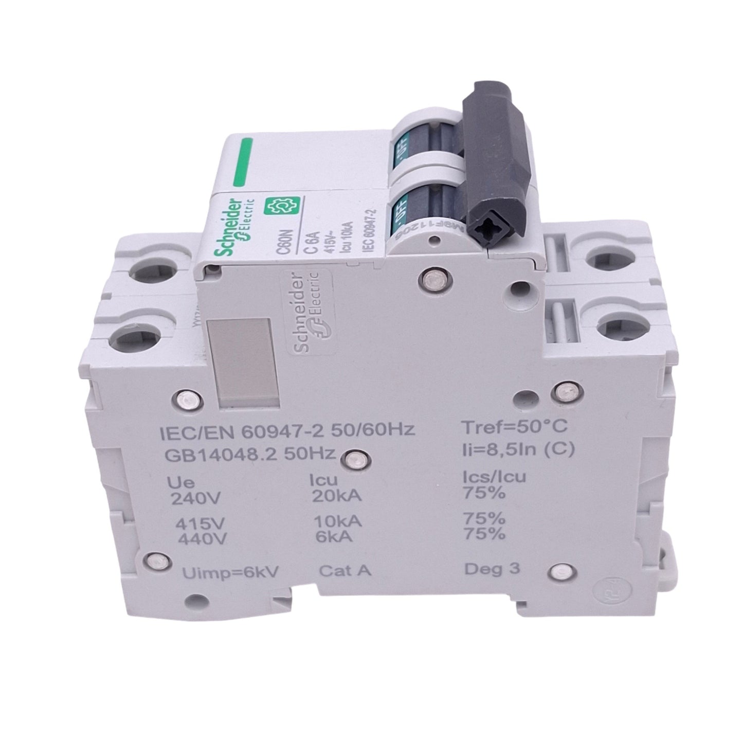Used Schneider Electric M9F11206 C60NC6A Circuit Breaker, 2-Pole 6A, 415VAC Max