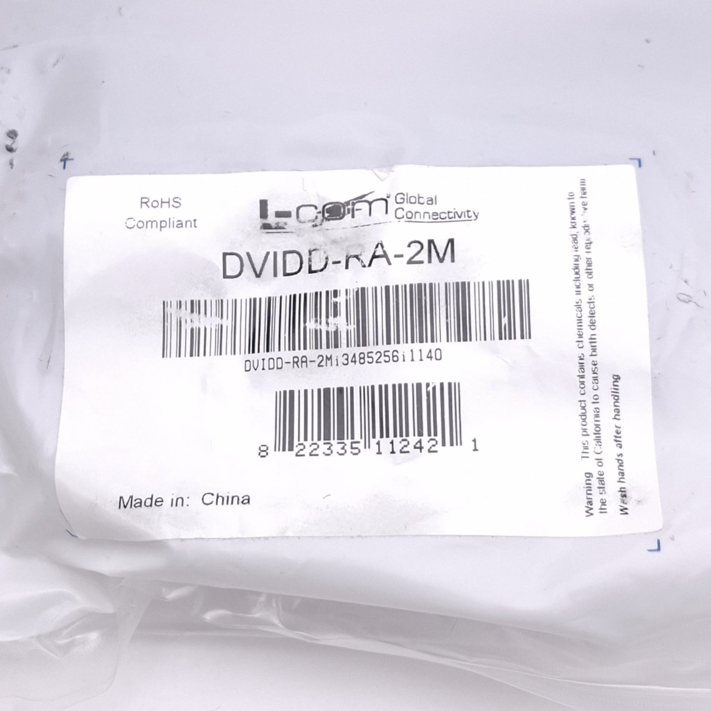 New LCOM DVIDD-RA-2M Dual Link DVI-D Cable, Male to 90° Male, 2m Length