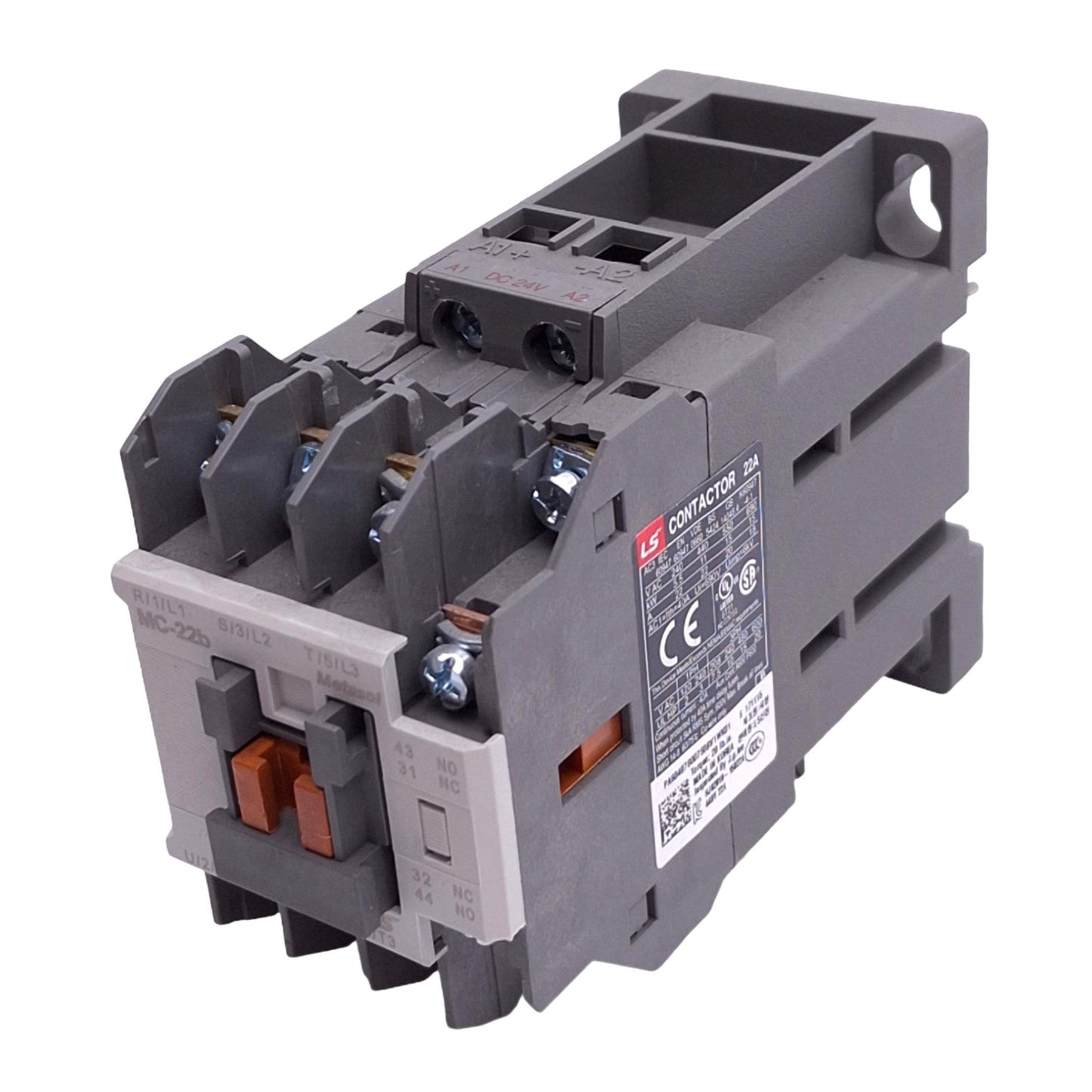 New LS Electric MC-22B-11-DC24 Contactor, 3-Pole + 1NO 1NC Aux, 24VDC Coil