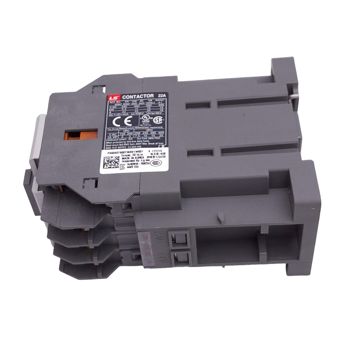New LS Electric MC-22B-11-DC24 Contactor, 3-Pole + 1NO 1NC Aux, 24VDC Coil