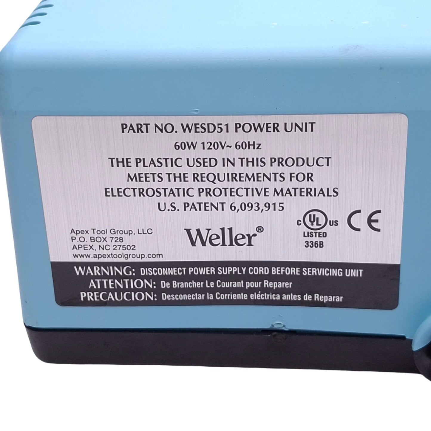 Used  Weller WESD51 Soldering Station Power Unit for PES51, 60W Max, 120VAC In