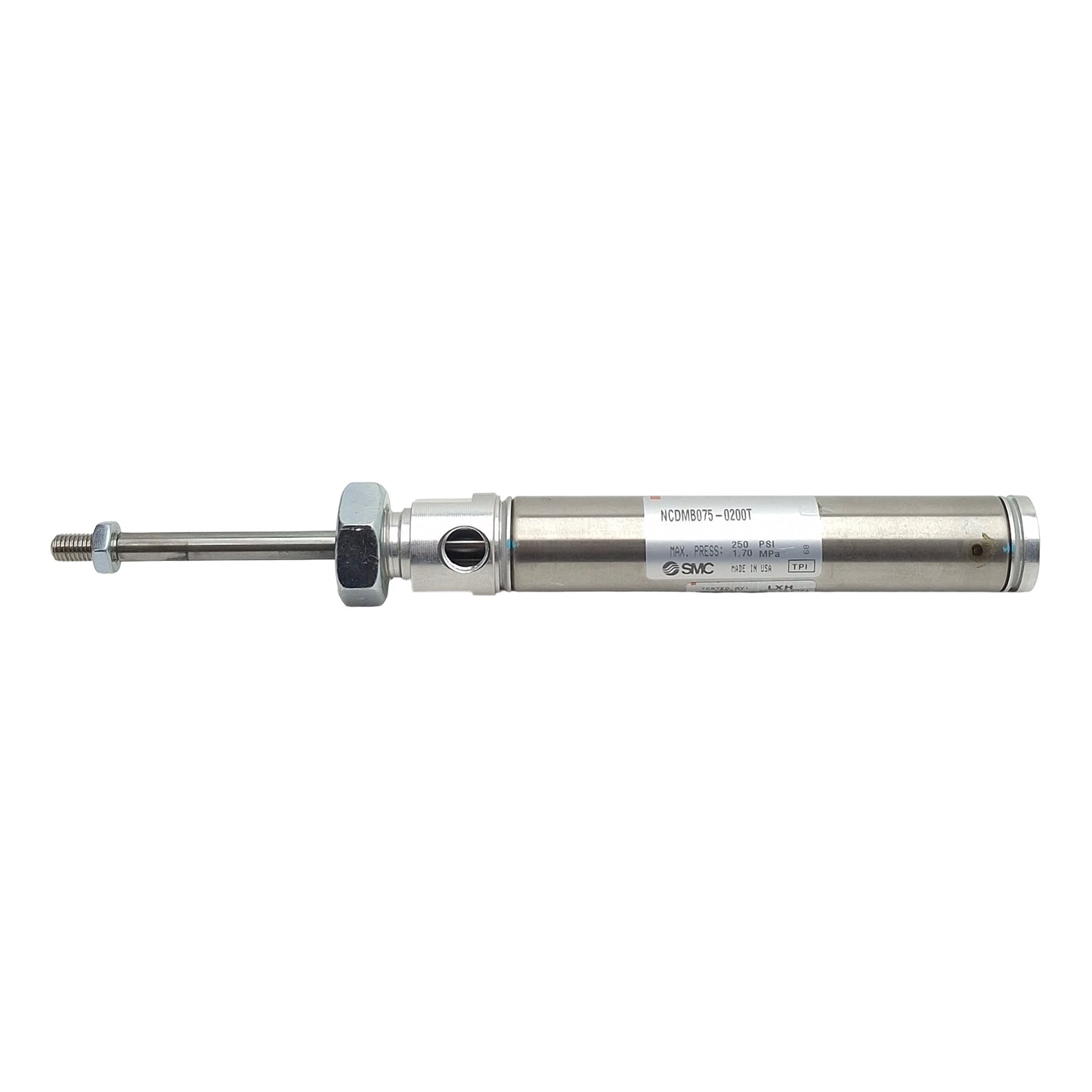 Used SMC NCDMB075-0200T Pneumatic Cylinder ø3/4in Bore, 2in Stroke, 1/8in NPT, 250psi