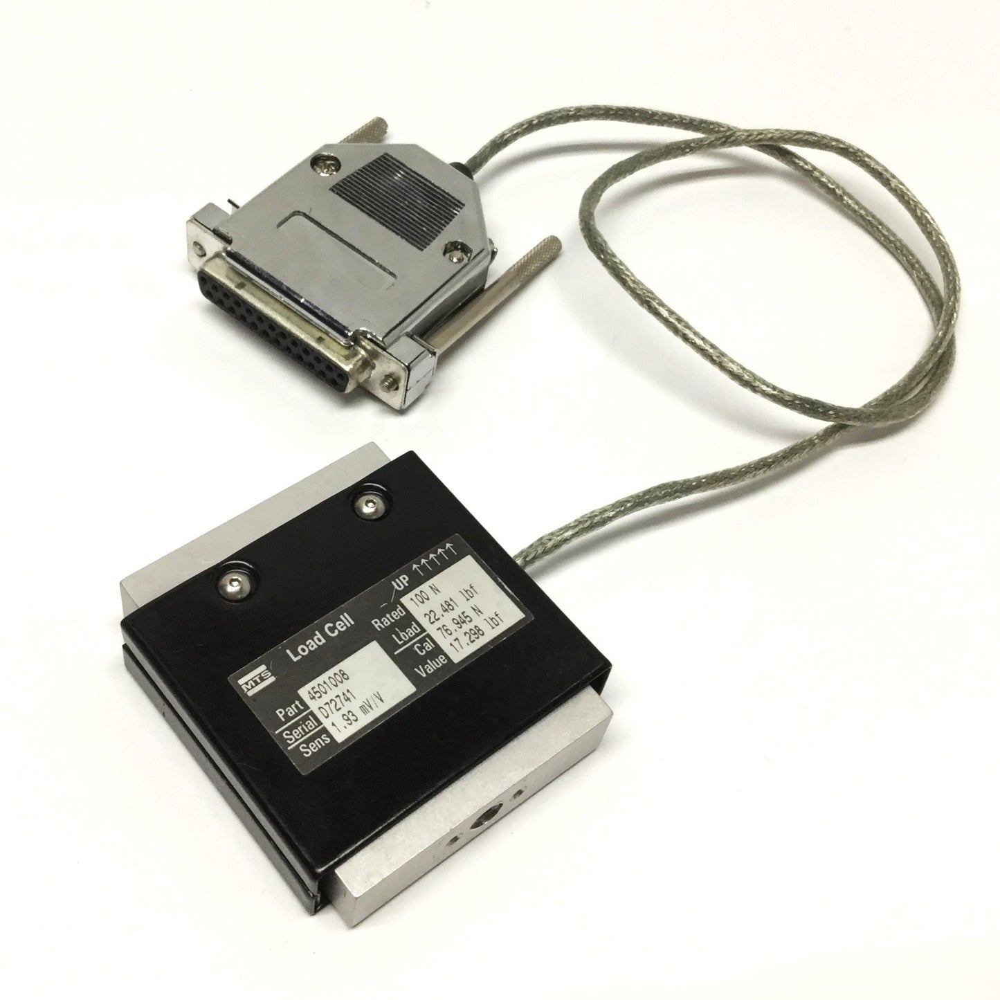Used MTS 4501008 Force Transducer Load Cell, 1.93mV/V Sens, 100N (22.5lbf) Rating