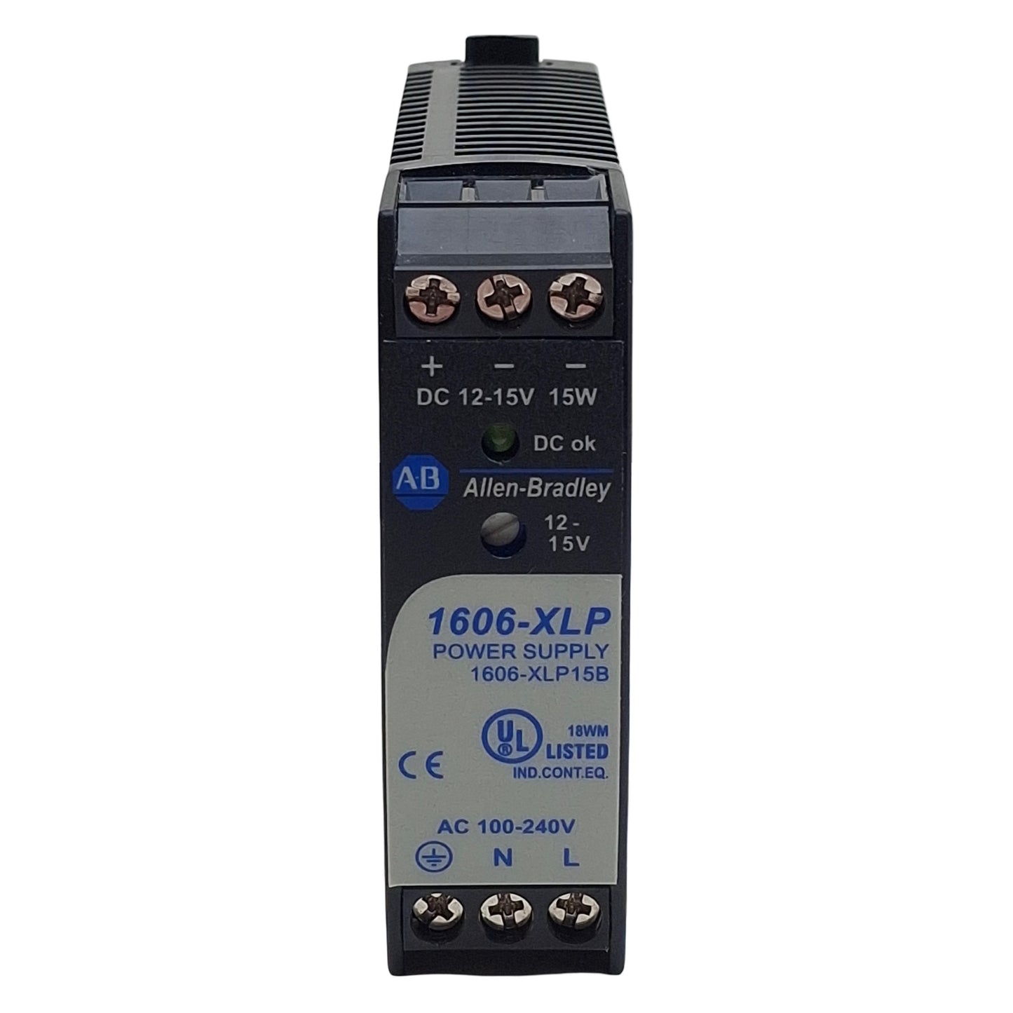 Used Allen Bradley 1606-XLP15B Power Supply, 240VAC/300VDC In, 1.3-1A 12-15VDC Out