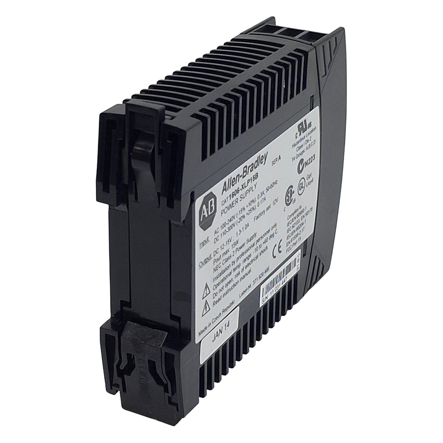 Used Allen Bradley 1606-XLP15B Power Supply, 240VAC/300VDC In, 1.3-1A 12-15VDC Out