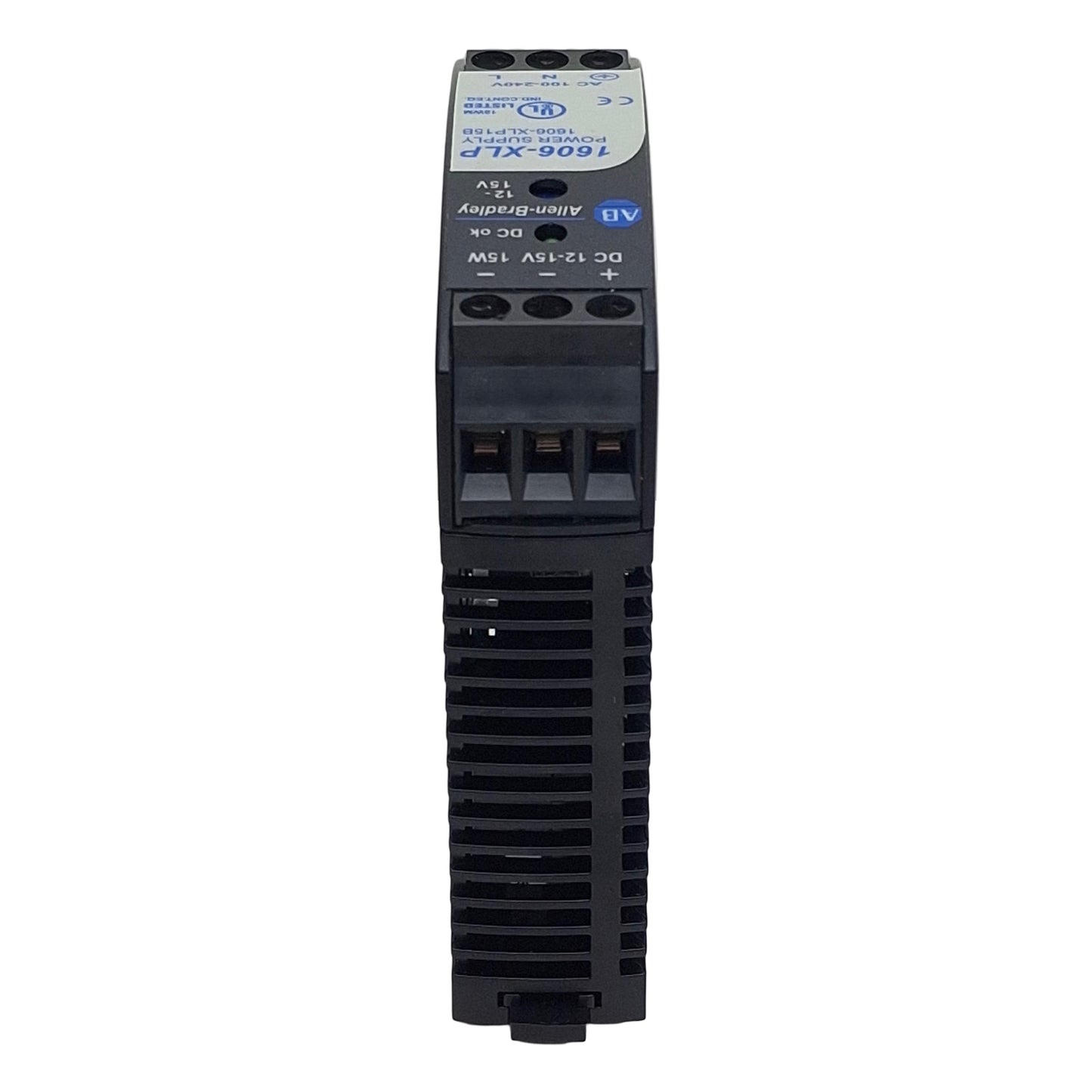 Used Allen Bradley 1606-XLP15B Power Supply, 240VAC/300VDC In, 1.3-1A 12-15VDC Out