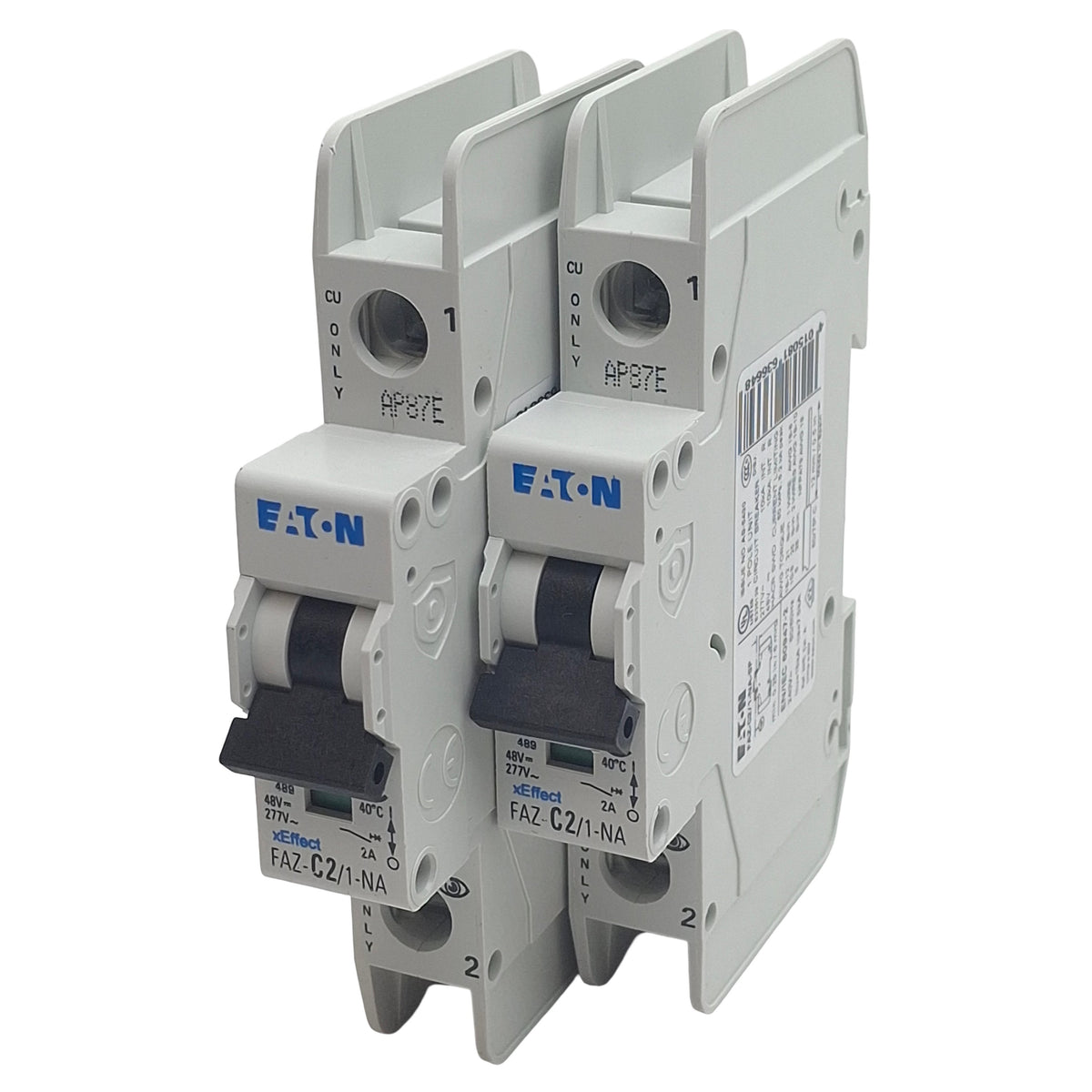 Used Lot of 2 Eaton FAZ-C2/1-NA-SP Miniature Circuit Breaker 1-Pole, 2A 277VAC/48VDC