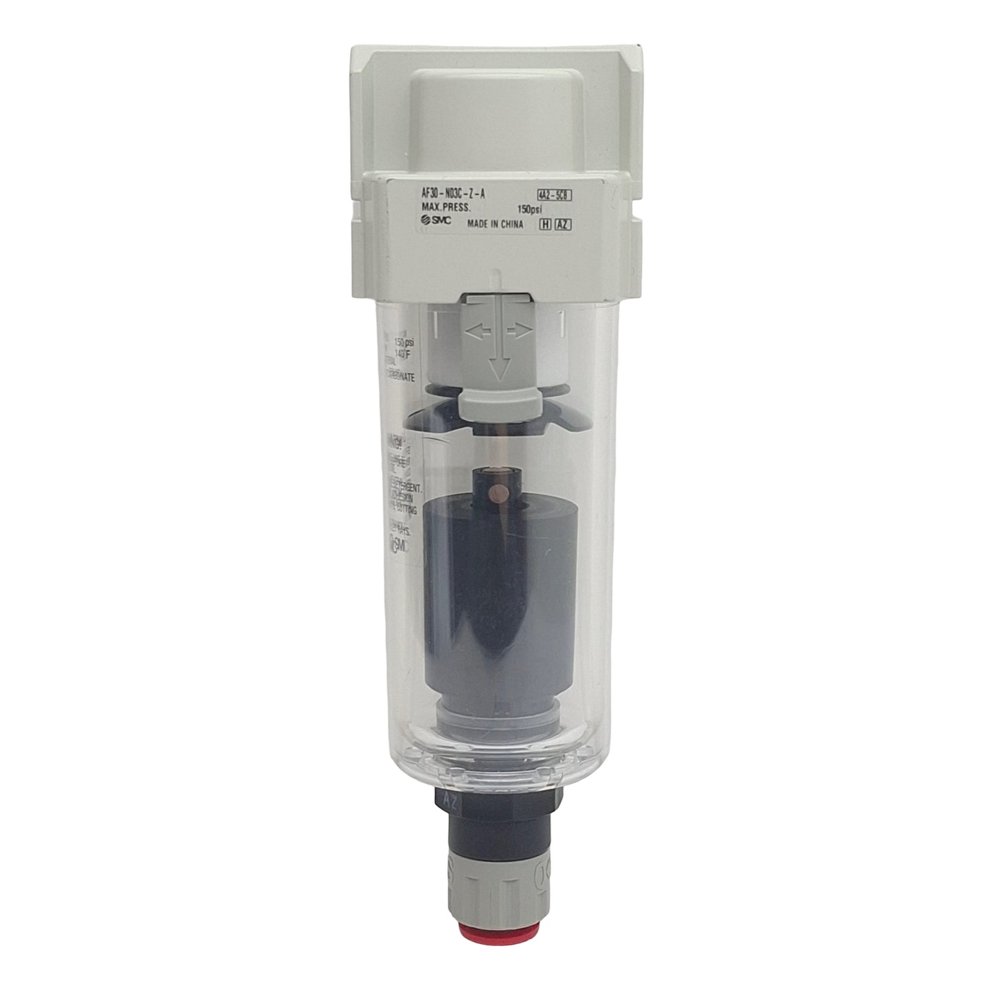 Used SMC AF30-N03C-Z-A Pneumatic Filter, N.C. Auto Drain, 3/8in NPT, 150psi Max, 5µm