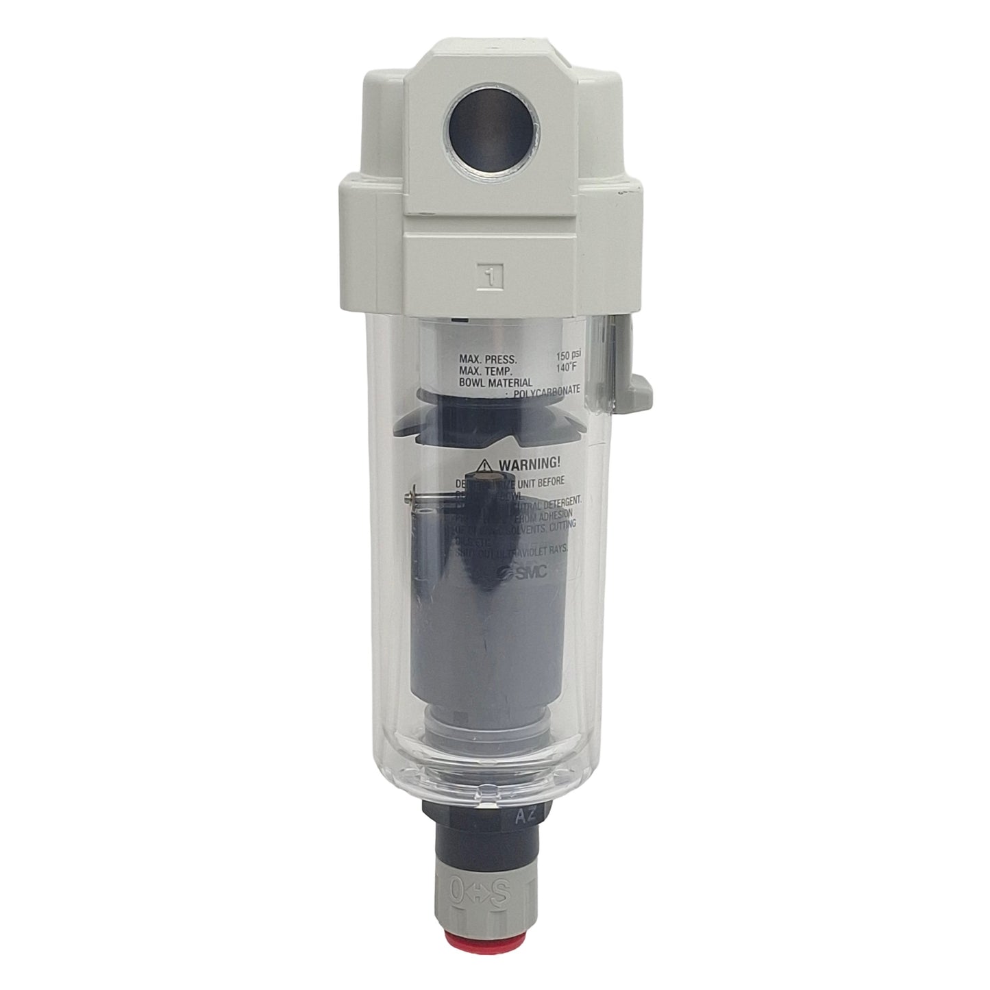 Used SMC AF30-N03C-Z-A Pneumatic Filter, N.C. Auto Drain, 3/8in NPT, 150psi Max, 5µm