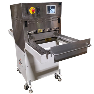 Used Belco BM 2020 PLC Medical Tray Sealer 20" x 20" x 7" Platen 240VAC 1-Ph 25A