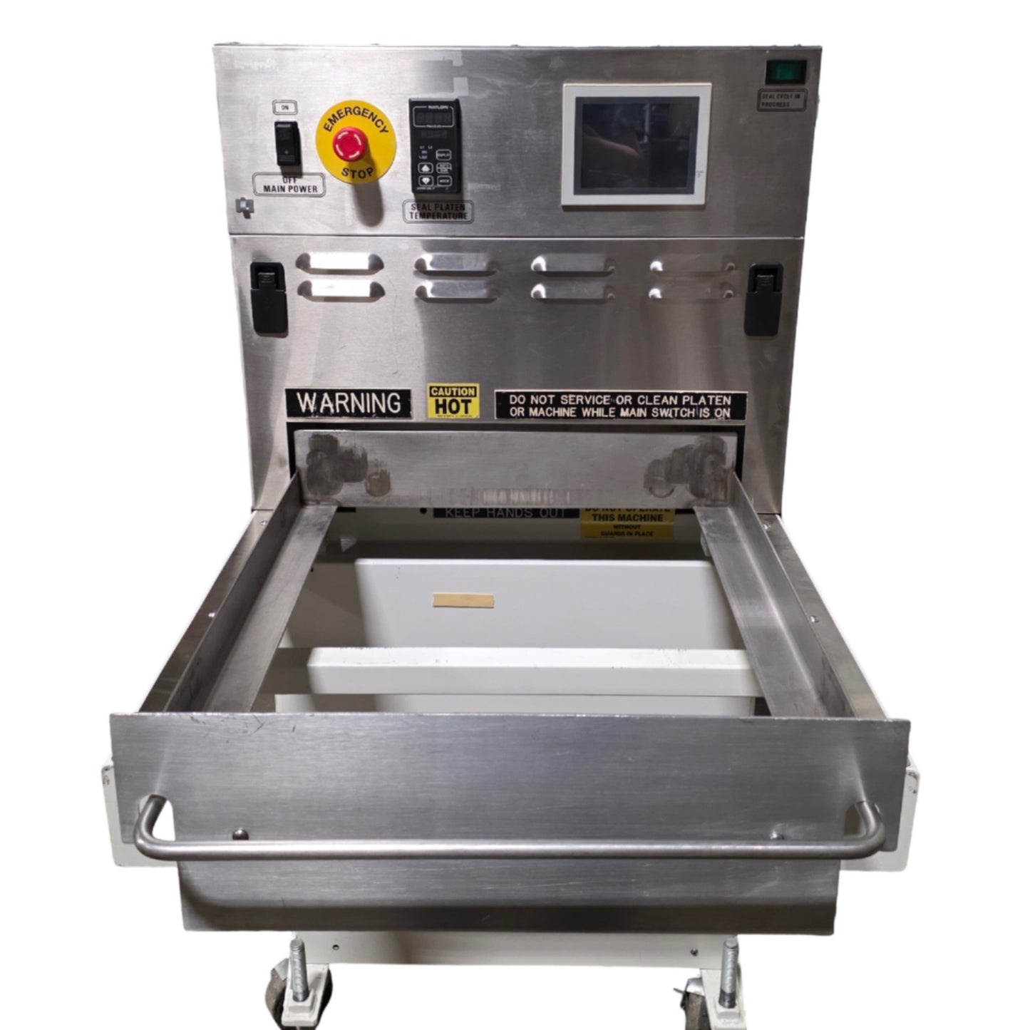 Used Belco BM 2020 PLC Medical Tray Sealer 20" x 20" x 7" Platen 240VAC 1-Ph 25A
