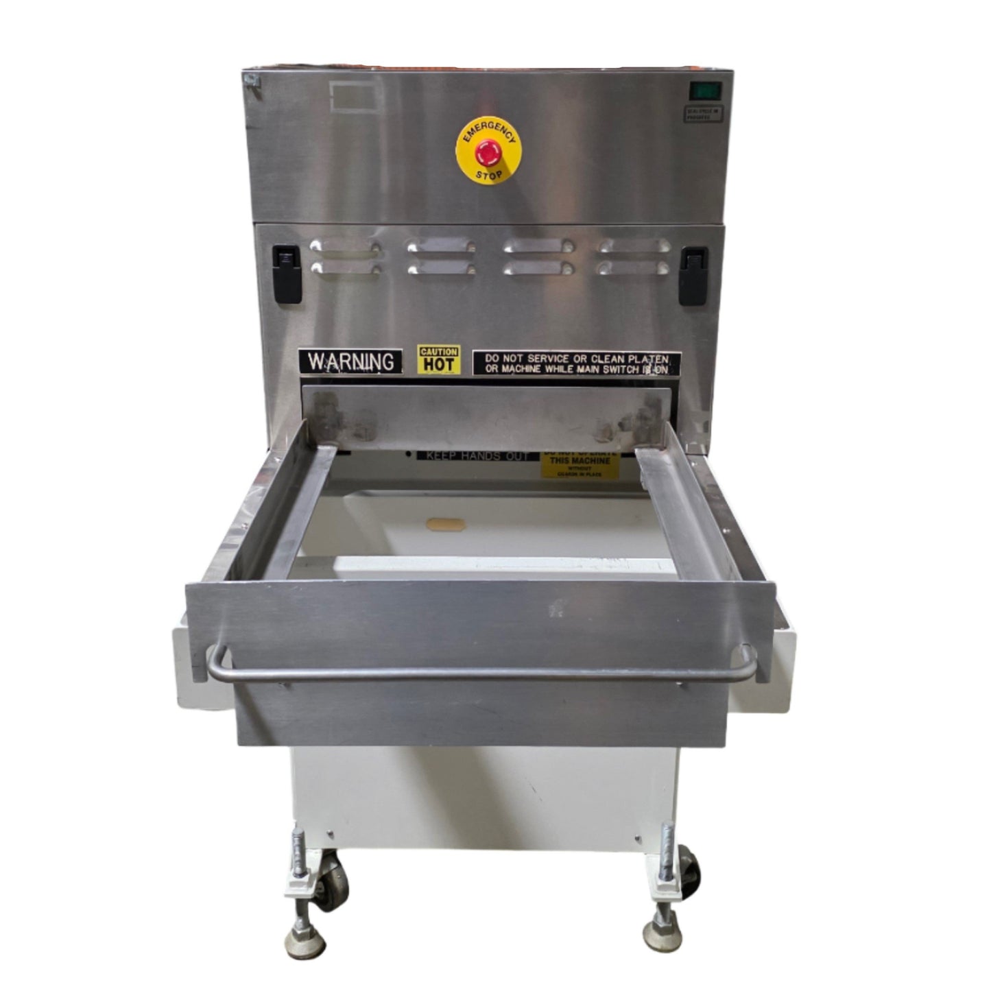 Used Belco BM 2020 PLC Medical Tray Sealer 20" x 20" x 7" Platen 240VAC 1-Ph 25A