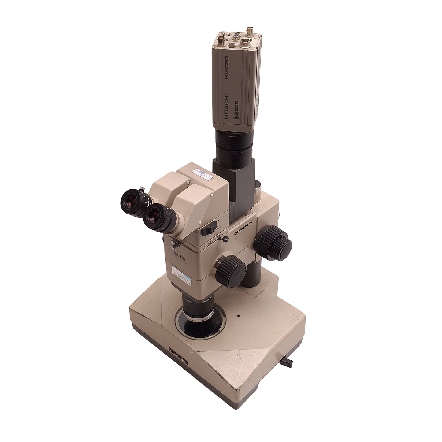 Used Olympus SZH10 Stereo Microscope With Base & Camera, 0.7x to 7x Mag, 120-240VAC