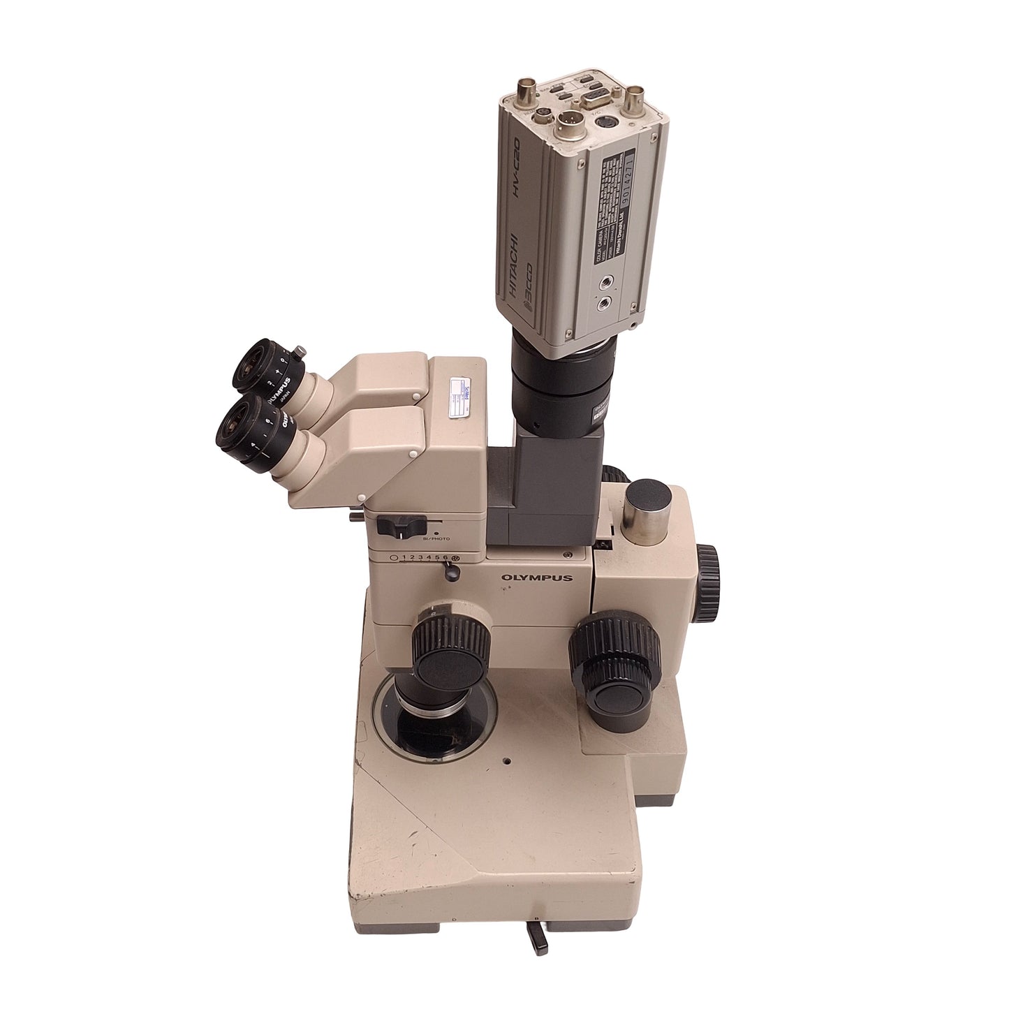 Used Olympus SZH10 Stereo Microscope With Base & Camera, 0.7x to 7x Mag, 120-240VAC
