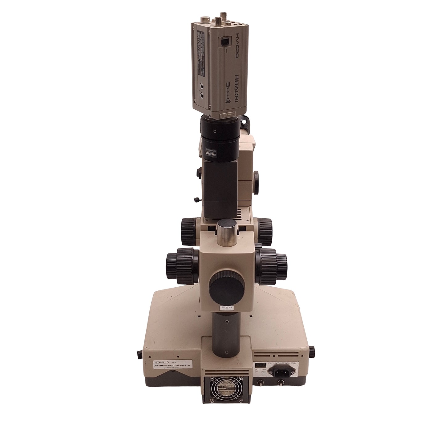 Used Olympus SZH10 Stereo Microscope With Base & Camera, 0.7x to 7x Mag, 120-240VAC