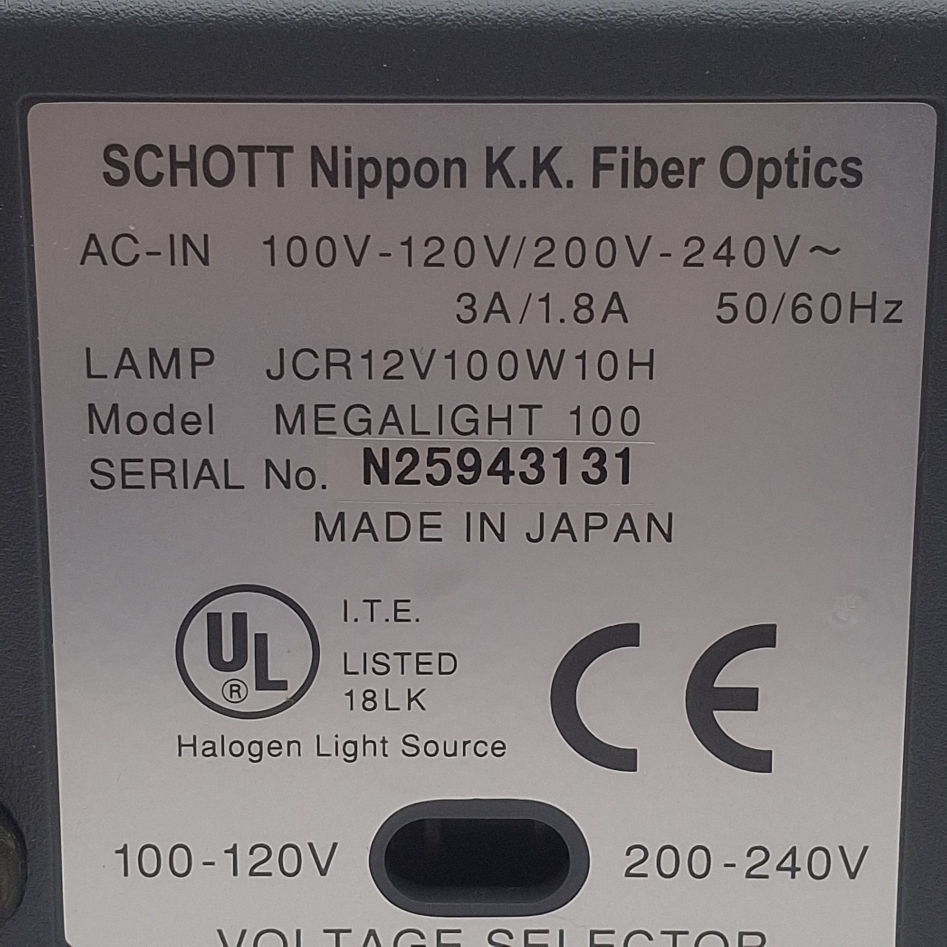 Schott MegaLight 100 Fiber Optic Light Source, 3A/1.8A 120/240VAC, ø15 ...
