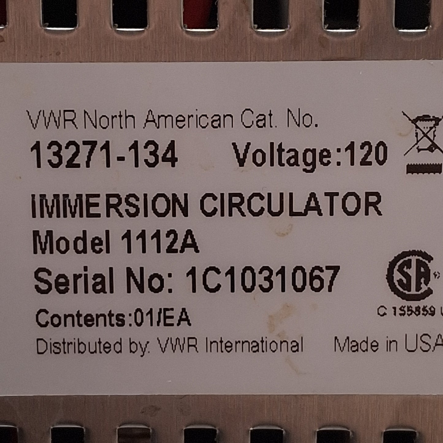 Used VWR 13271-134 1112A Heating Immersion Circulator, 100°C, 1100W Heater, 120VAC