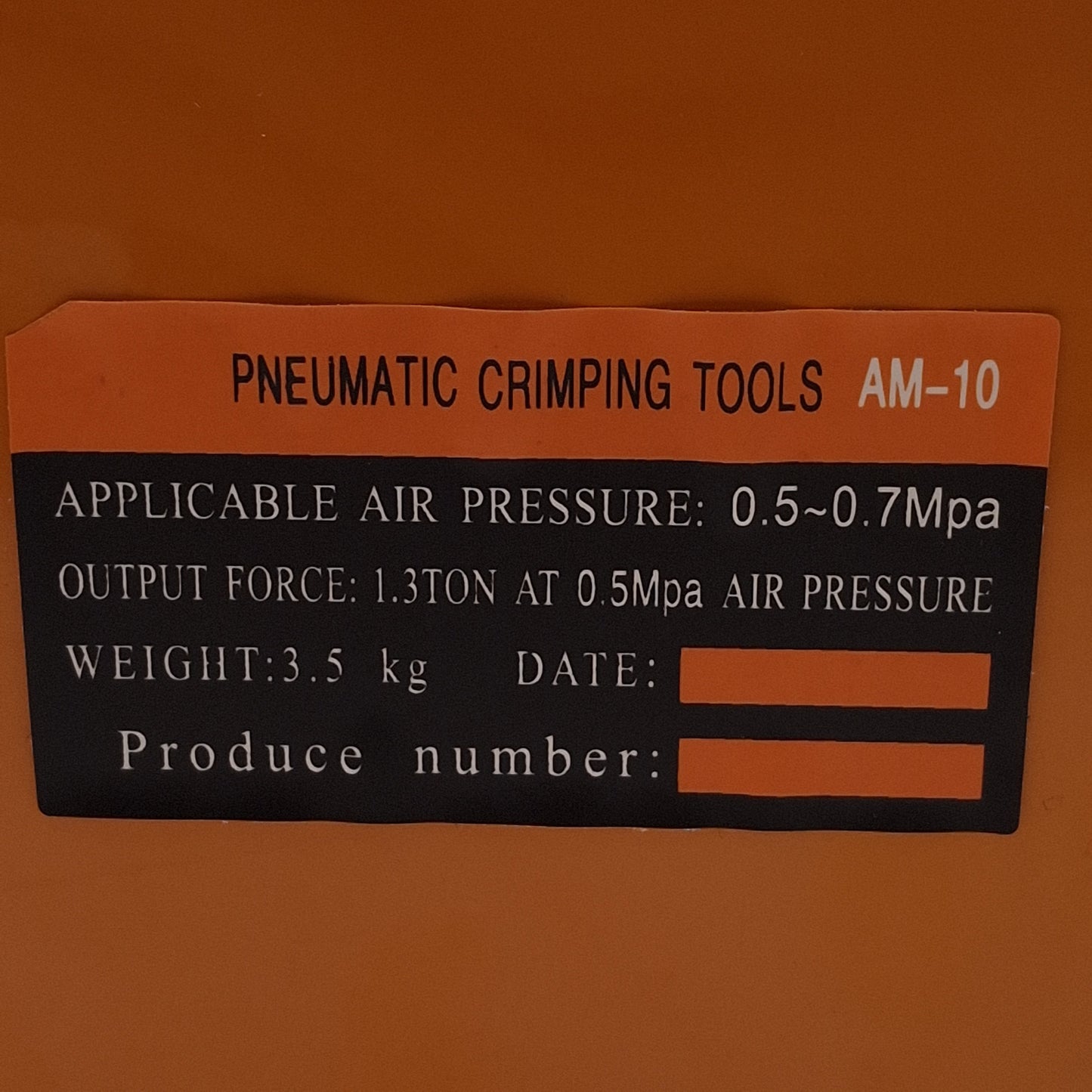 New Vevor AM-10 Pneumatic Crimping Tool w/ Foot Valve, 1.3Ton @ 0.5MPa, ø6mm P2C