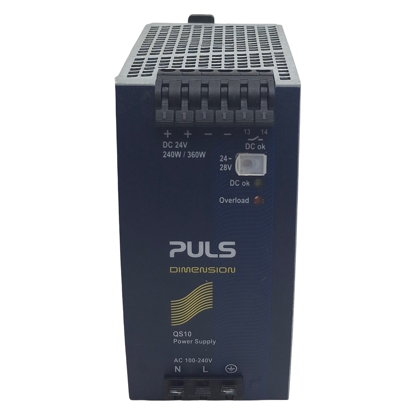 Used Puls QS10.241 Power Supply, 100-240VAC In, 10A 24VDC 240/360W Out, DIN Rail