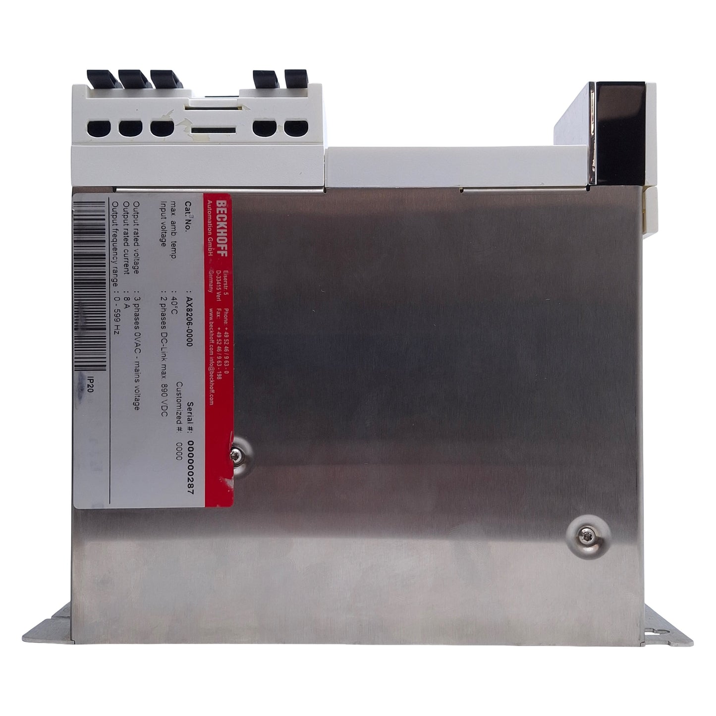 Used Beckhoff AX8206-0000 Dual-Axis Module 2-Phase DC-Link 890VDC Input, 0-599Hz Out