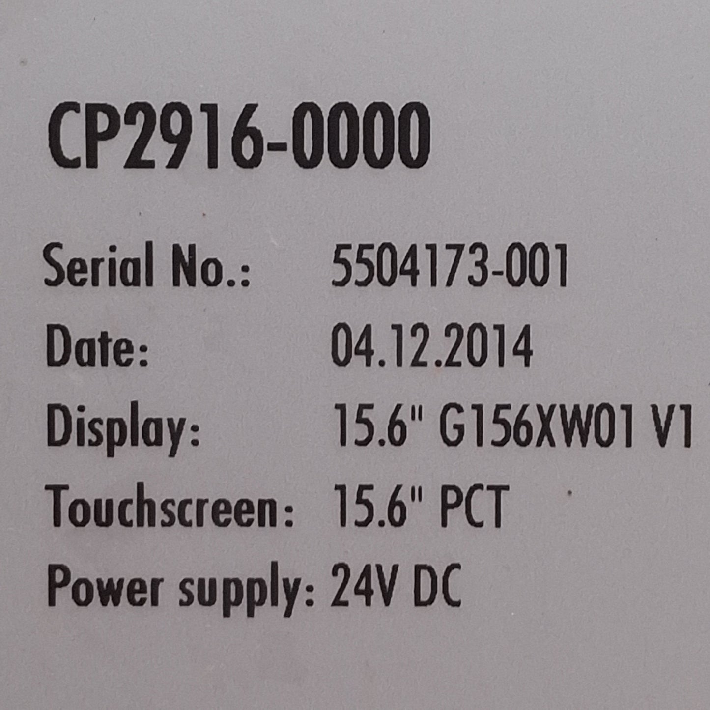 Used Beckhoff CP2916-0000 Multi-Touch Control Panel, 15.6in, 1366x768, DVI-E, 24VDC