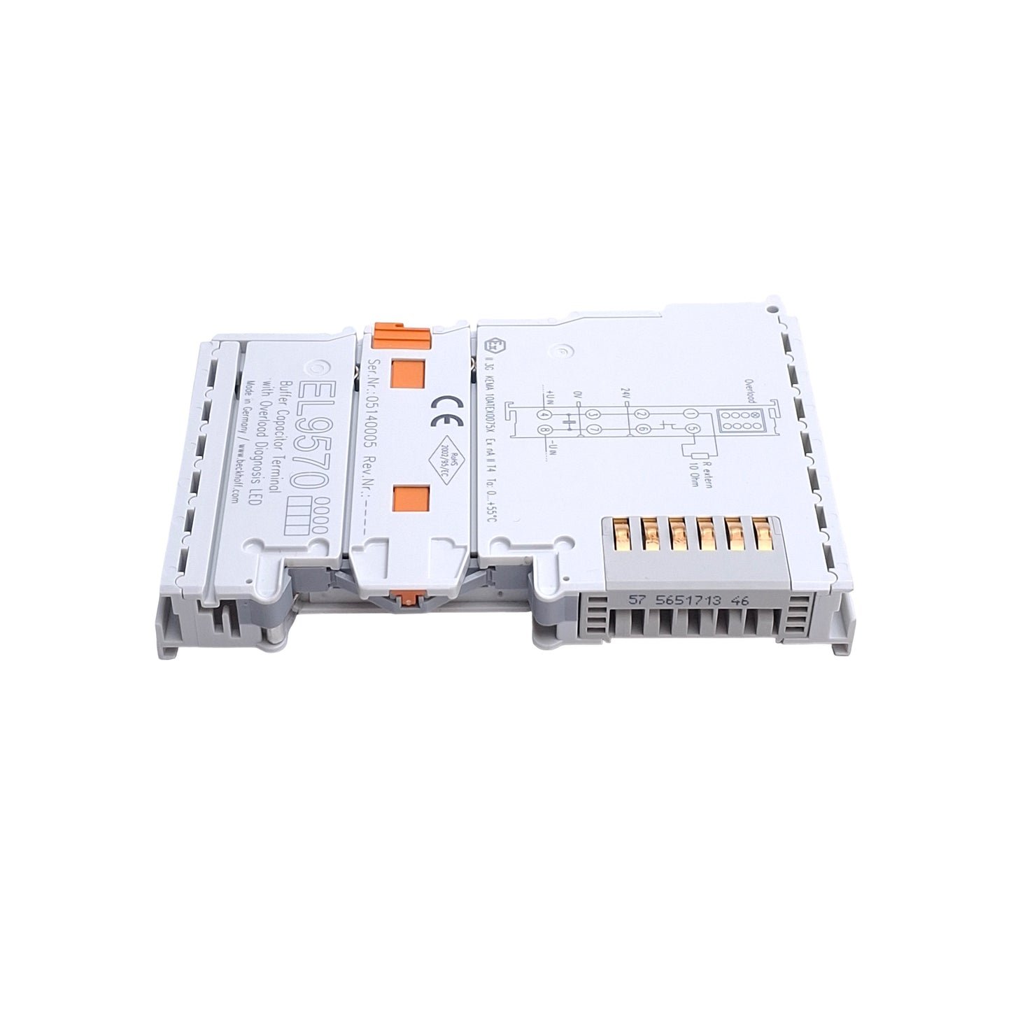 Used Beckhoff EL9570 Buffer Capacitor Terminal w/ Overload Diagnosis LED 48VDC 500µF