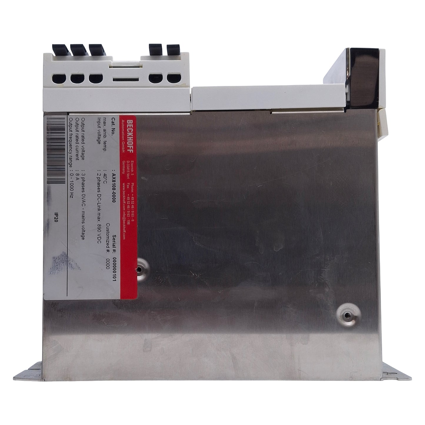 Used Beckhoff AX8108-0000 Single-Axis Module 2-Phase DC-Link 890VDC In, 0-1000Hz Out
