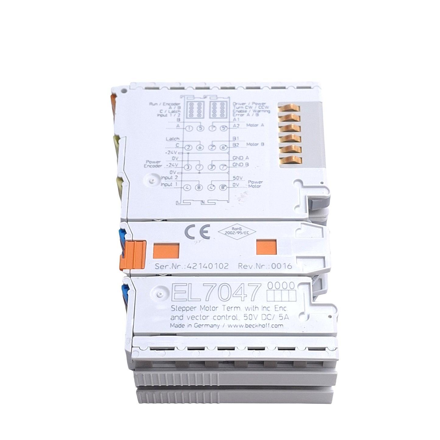 Used Beckhoff EL7047 EtherCAT Single Axis 1-Channel Stepper Motor Interface, 8-45V 5A