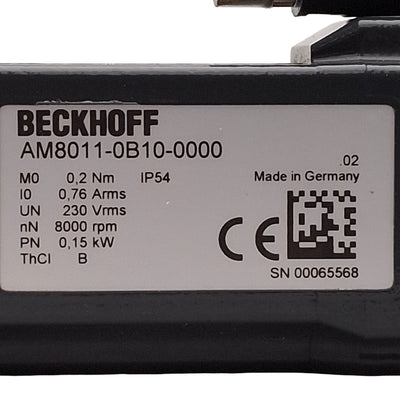 Used Beckhoff AM8011-0B10-0000 Servo Motor 0.15kW 230VAC, 8000rpm, 0.2Nm, 40mm Flange