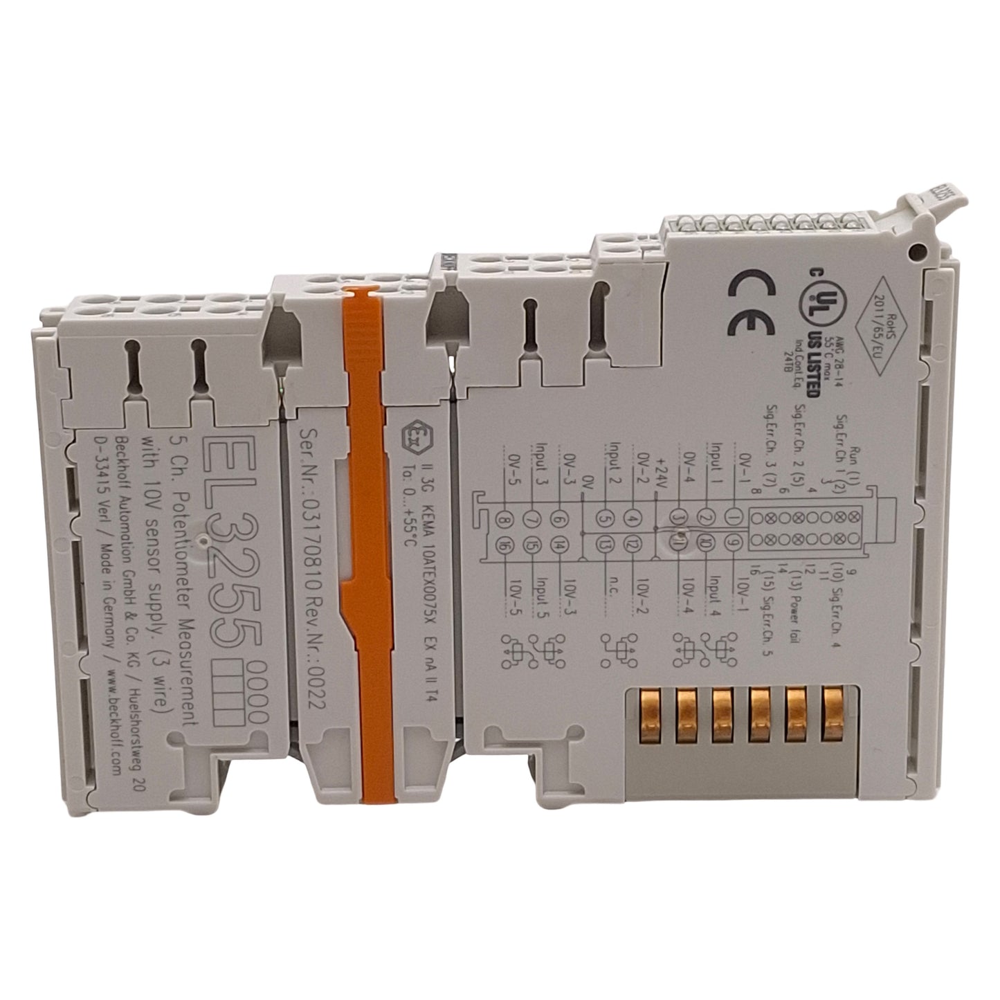 Used Beckhoff EL3255 EtherCAT Terminal 5-Channel Analog Potentiometer Input 300Ω-50kΩ