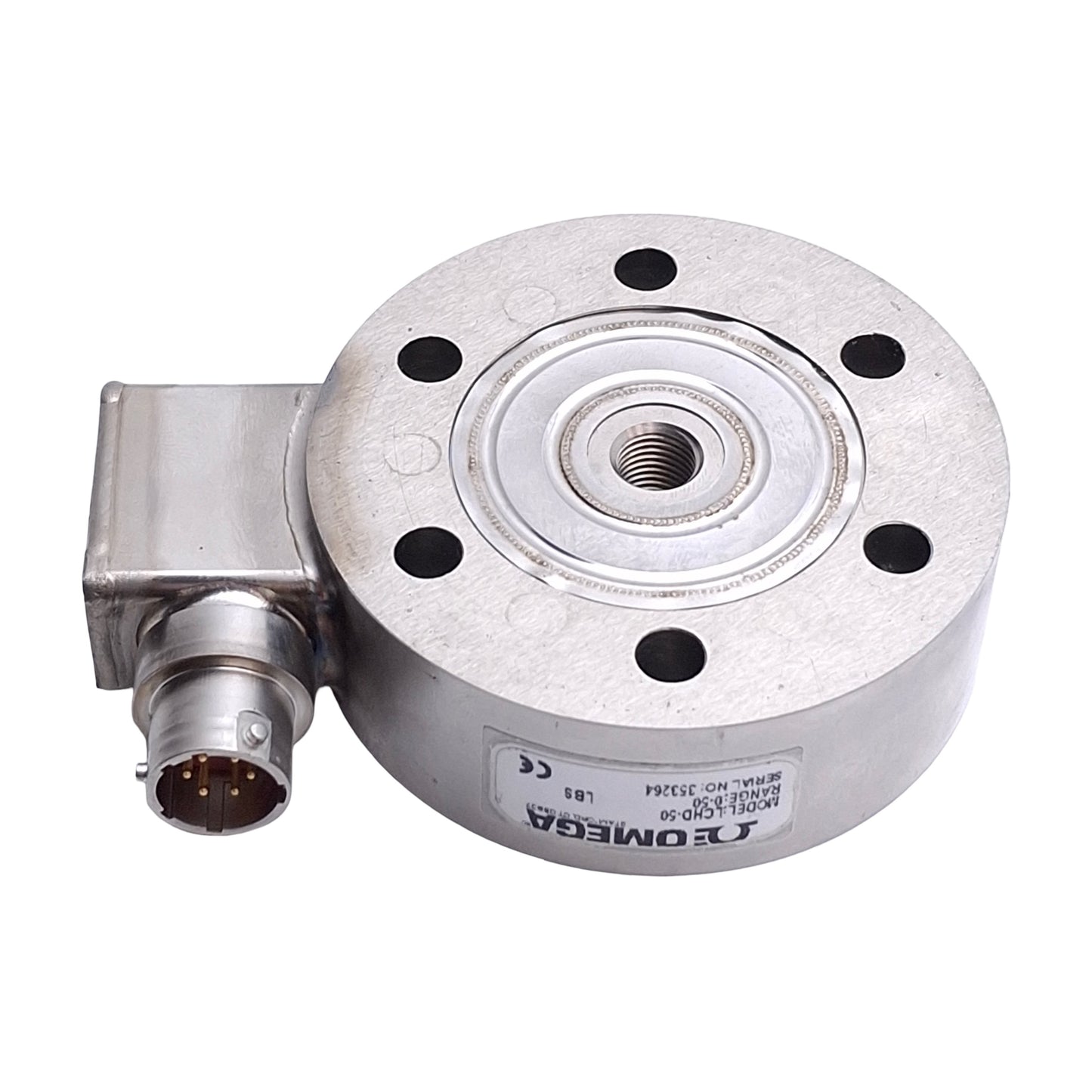Used Omega Engineering LCHD-50 Low Profile Pancake Style Load Cell, 3/8-24UNF, 50lbs
