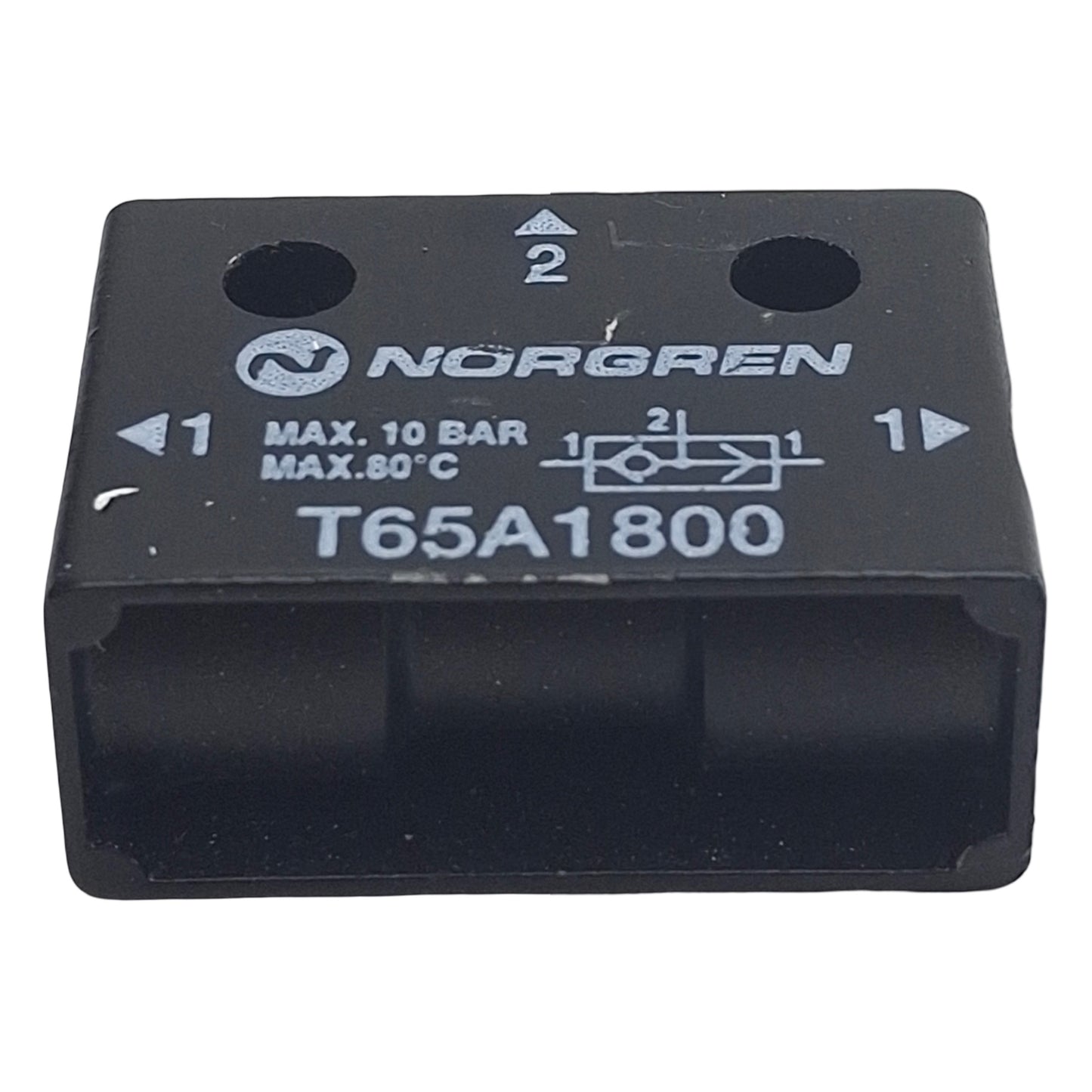 Used Norgren T65A1800 Shuttle Valve, 3-Port 1/8in NPT, 10-145psi, 0.42Cv