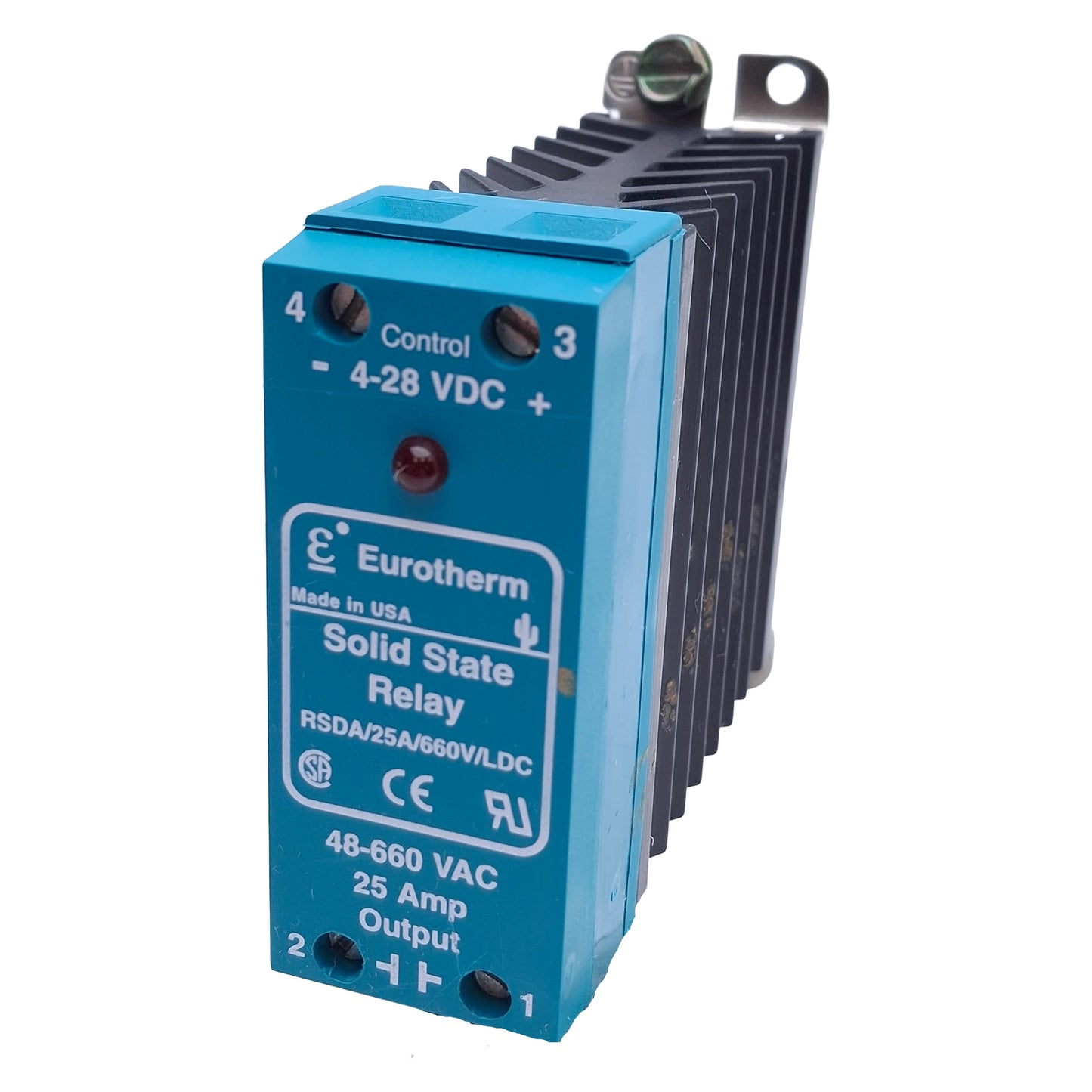 Used Eurotherm RSDA/25A/660V/LDC Solid State Relay, Control: 4-28VDC, Out: 48-660VAC