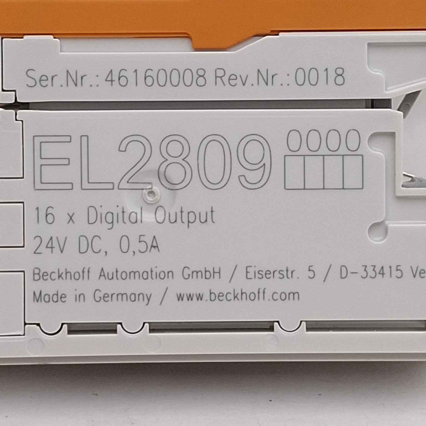 Used Beckhoff EL2809 EtherCAT Terminal, 16-Channel Digital Output, 24VDC 0.5A