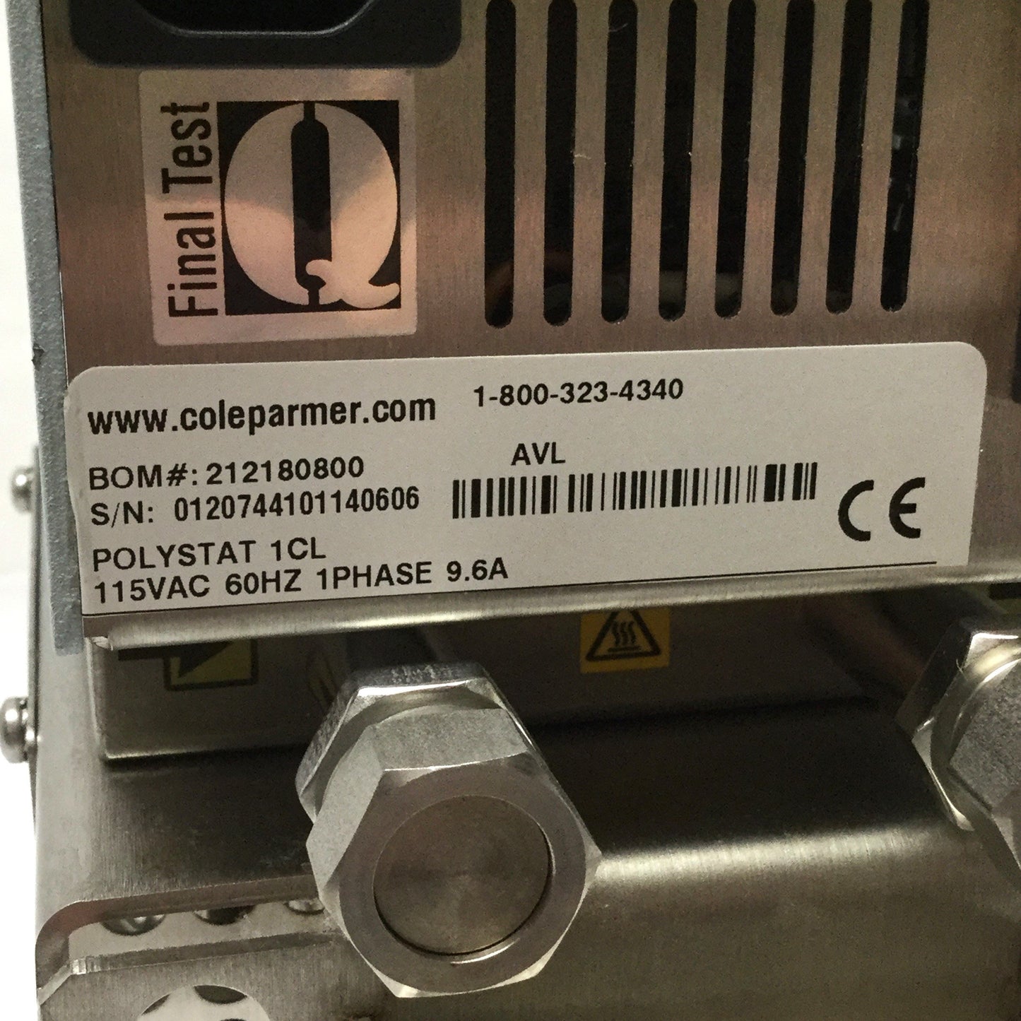 Used Cole Parmer Polystat 1CL Digital Heated Immersion Circulator 115VAC 60Hz 1kW